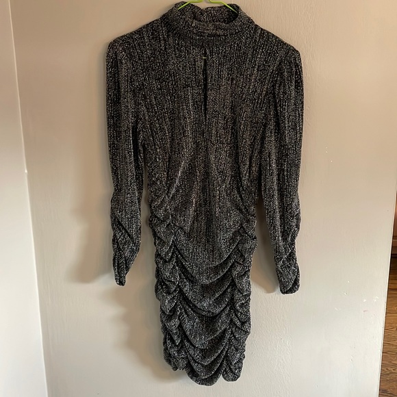 ZARA Silver Metallic Thread Ruched Dress dress like new - Picture 3 of 13